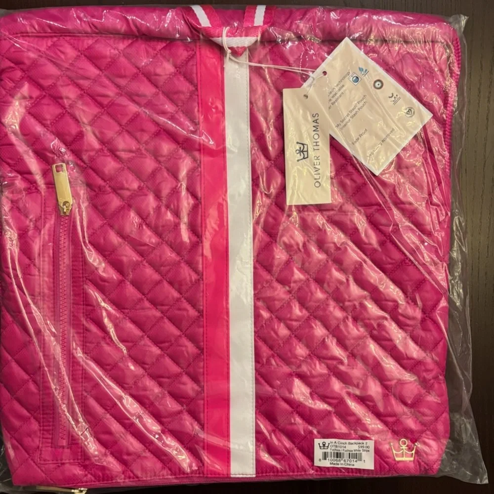 Oliver Thomas Hot Pink Quilted Backpack with White Trim